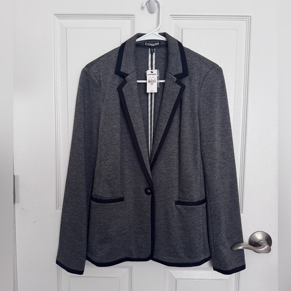 Express Grey & Black Piping Knit Blazer